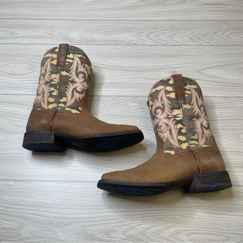 Ariat Lonestar Square Toe Light Brown Camo Western Cowboy Boots Boy’s size 5